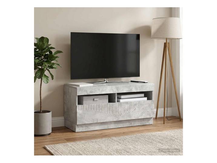 furnicato TV-Schrank LED TV Schrank Betongrau (1-St) Lowboard mit LED-Beleuchtung und umkehrbaren Türen für Wohnzimmer
