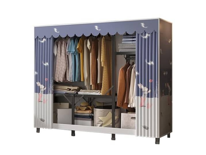 Installationsfreier, Faltbarer Kleiderschrank Aus Stoff Mit Kleiderstangen Und Regalen, Tragbarer Schrank-Organizer(A)