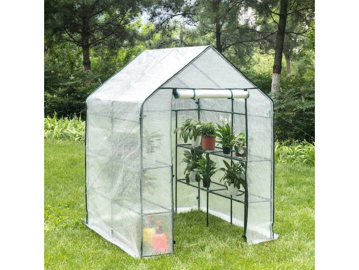 Serre en polyéthylène 143x143x195 cm, serre à tomates semi-transparente en PE, bâche résistante aux intempéries, imperméable, pour plantes de jardin