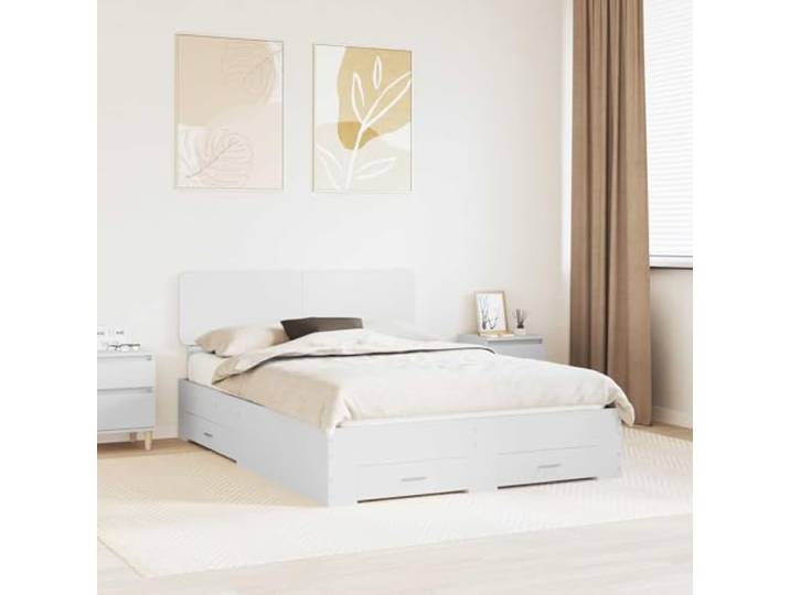 RJPLMFV Bettgestell mit Schublade, Weiß, 160 x 200 cm Holzwerkstoff, modernes Design, inklusive Latten, praktische Aufbewahrung