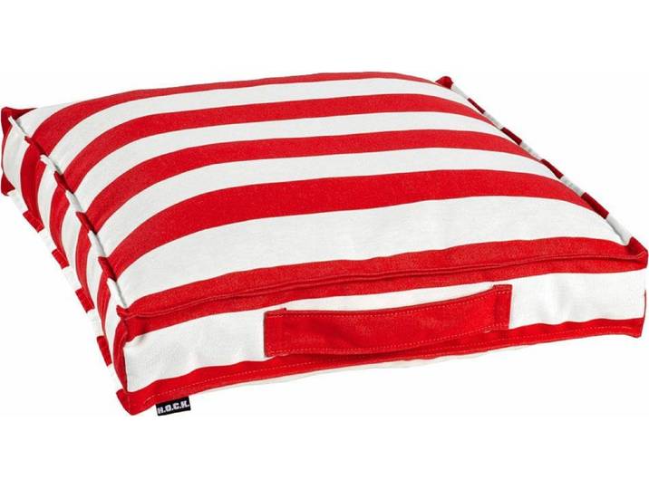 Sitzkissen H.O.C.K. Classic Streifen Outdoor , rot (rot, gestreift), B:50cm H:10cm L:50cm, Polyacryl, Dekokissen_Sitzkissen_Kissenhüllen, Sitzkissen, wasser- und schmutzabweisend