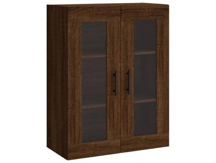 Wandschrank Braun Eichen-Optik 69,5x34x90 cm Holzwerkstoff, Glastüren, Griffe, Wandmontage, viel Stauraum, Wohnzimmer, Schlafzimmer, Arbeitszimmer, Sideboard