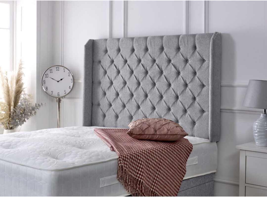 Mercer41 Upholstered Headboard Light Grey Chenille Kingsize (5')