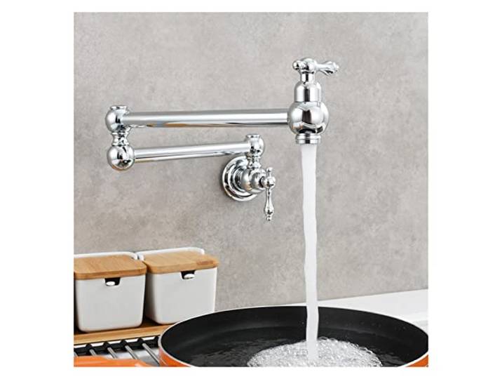 Drehhahn, Rotierender klappbarer Wasserhahn aus Messing, zarter Doppelschalter-Küchenarmatur, an der Wand montierter Kaltwasserhahn(1 UK)