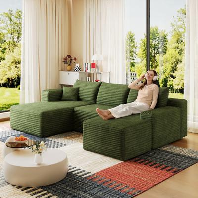 Loedds 95-inch 3-Seat Reversible U-Shaped Modern Fabric Sectional Sofa with Ottoman and Chaise for Living Room, Green