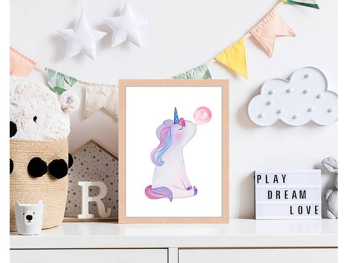 Tableau déco Unicorn Blowing Bubble Gum 33 x 43cm Multicolore