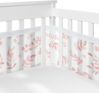 Sweet Jojo Designs + BreathableBaby Breathable Mesh Crib Liner Blush Pink White Floral Leaf Girl Boho Bohemian