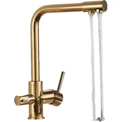 KLARWERK® Felix | 3-Wege Armatur Edelstahl Gold glänzend | Filter Trinkwasser Wasserhahn Küche | 360° Osmose Mischbatterie U-Auslauf 3 Anschlüsse