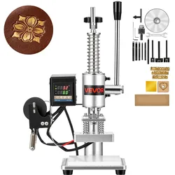 VEVOR Beheizte Lederstanzmaschine 10x10 cm Lederdruckmaschine 160 kg Druck, zum Heißprägen & Stanzen 40 mm Hub Spannfutterfixierung mit Temperaturregler 26 Kupferbuchstabenstempel 50 Heißprägefolien