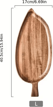 Uplift Curations High Quality Solid Wood Leaf Shaped Tray   Waterproof Acacia Wood Serving Board For Steak, Sushi & More large