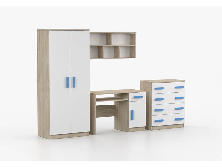 Kinderzimmer Komplett - Set JONAS III 02 (4-teilig) Sonoma Eiche Weiß Blau