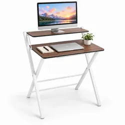 Relaxdays Klappbarer Schreibtisch Monitoraufsatz Weiß,Dunkelbraun
