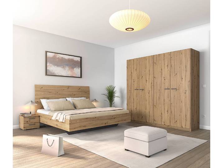 Chambre avec lit 160 cm 226cm Marron/Imitation chêne Artisan