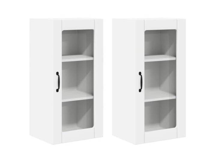 IBUQDDV Wandglas-Schrank Porto 2 STK. Weiß Holzwerkstoff Wandmontage,geräumige Regalböden,klare Linien,Aufbewahrung für Geschirr und Vorräte,Innenbereich