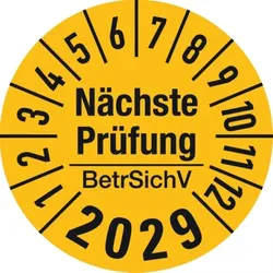 König Werbeanlagen Dreifke® Jahresprüfplakette, Nächste Prüfung BetrSichV, gelb/sch - 30 mm Folie selbstklebend