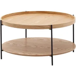 COUCHTISCH Holz/Metall Modern Rund 78x78x40 cm mit Ablage Eiche