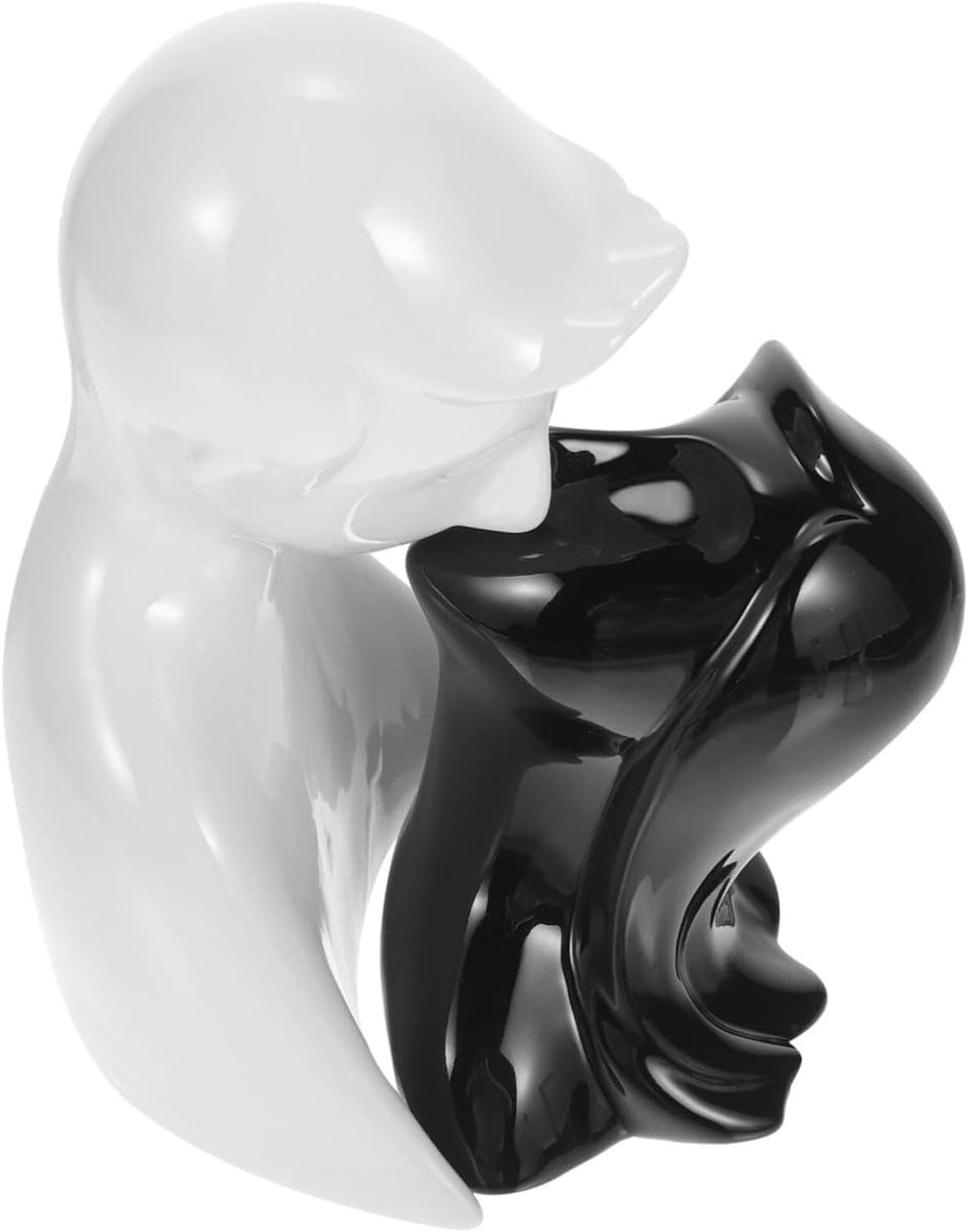 Keramiek Abstract Paar Decoratie Beeldje Zwart Wit - Hoogte: 18.8 cm