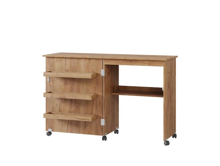Vicco Nähtisch Carmen Eiche 118 x 77.5 cm mit 3 Regalfächer, Eichefarben, Rechteckig, 118x77.5x40 cm, Büromöbel, Schreibtische, Schreibtische