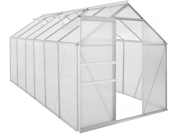 Serre jardin polycarbonate 370 x 190 x 195 cm Basilic - 7,03 m² - Gris