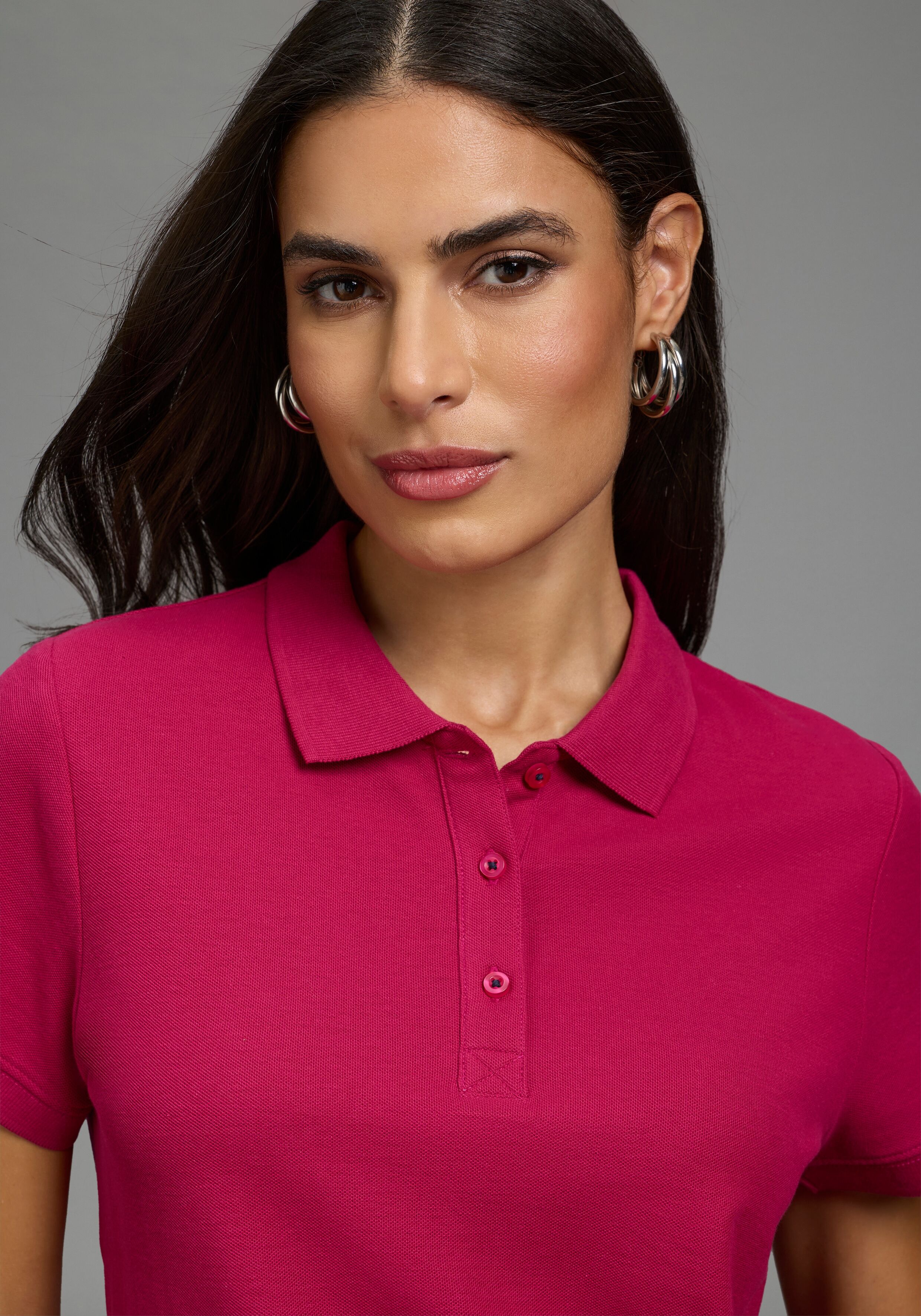 Poloshirt EASTWIND, Damen, Gr. 36/38, bunt (marine, beere), Obermaterial: 100% Baumwolle, clean, gepflegt, unifarben, Basic, figurumspielend hüftbedeckend, Shirts Poloshirt, figurumspielende Passform, Polokragen, Basic-Stil marine, beere 36/38