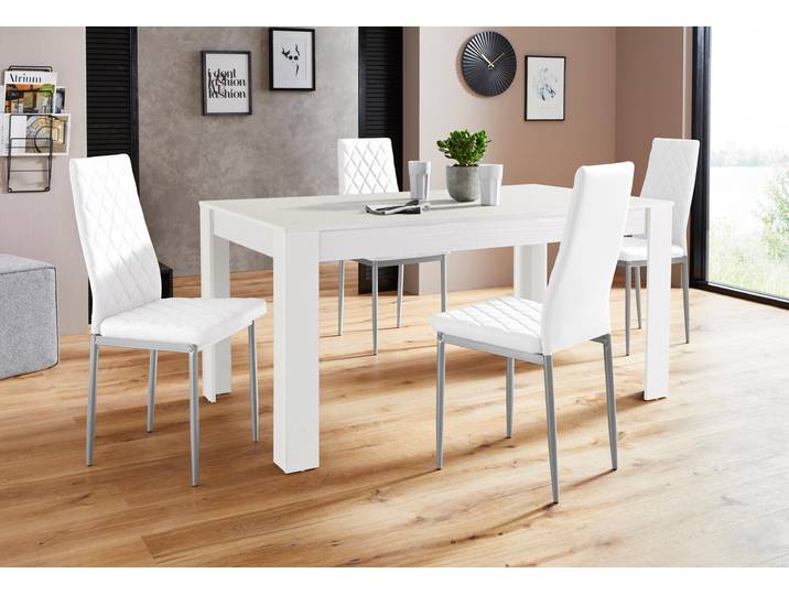 Essgruppe GOODPRODUCT Lynn160/Brooke , weiss (weiß, weiß), B:160cm, Sitzmöbel-Sets, Essgruppe, Tisch mit 4 Stühlen