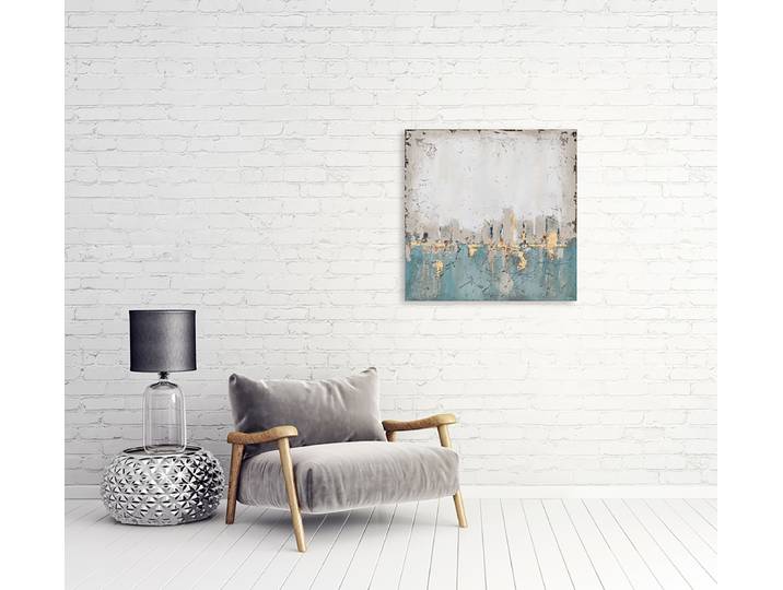 Toile Abstraite Skyline en Turquoise Tissu mélangé Multicolore 70 x 70cm