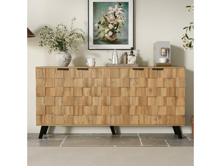 BTM Moderner Sideboard mit 4 Türen, Praktisches Design für Wohnzimmer, Schlafzimmer und Esszimmer, 160x35x78 cm