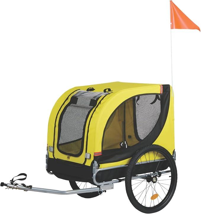 Hundewagen - Hundebuggy max. 40KG - Hundeanhänger Zusammenklappbar - Hunde Fahrradanhänger mit Regenschutz und Abnehmbare Luftreifen - Einfache Montage - Gelb
