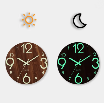Inspire Essentials LumiWood 12 Inch Silent Luminous Wall Clock With Night Light And Nordic Design c
