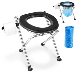 VEVOR Tragbare Campingtoilette 160 kg Belastbar, Faltbare Reisetoilette aus Edelstahl mit Weichem Sitz & Tücherhalter, Geeignet für Lkw-Fahrer Wohnmobilreisen Camping Autoreise Outdoor-Aktivitäten
