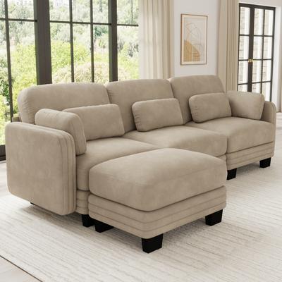 Loedds 100-Inch 3-Seat Chenille L-Shaped Modular Sectional Sofa with Ottoman & Tufted Detail
