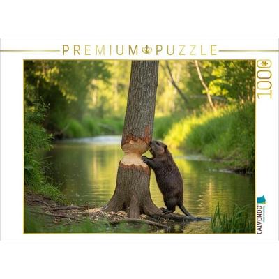 CALVENDO Puzzle Fast geschafft - Biber mit Baumstamm | 1000 Teile Lege-Größe 64x48cm Foto-Puzzle für glückliche Stunden