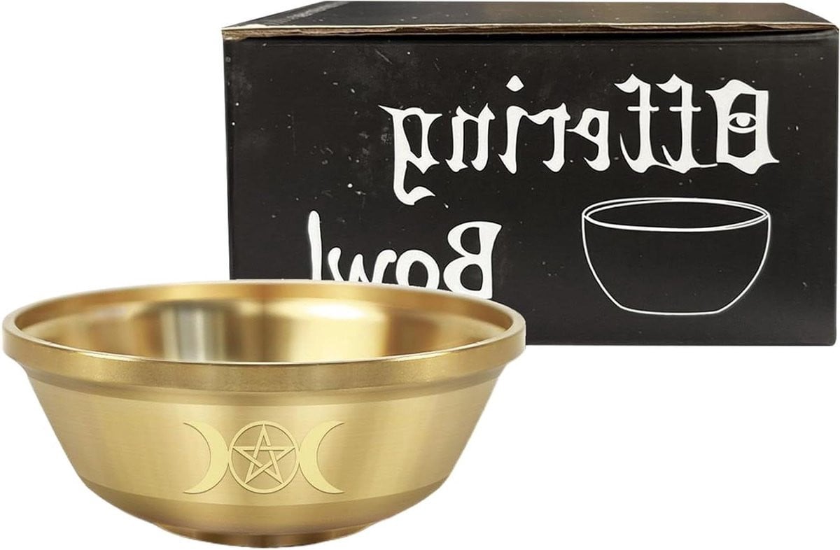 Decoratieve koperen rituele schaal met drievoudige maan - 9 cm