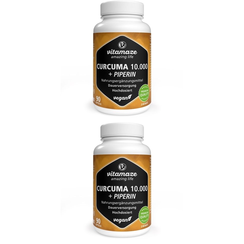 Curcuma 10.000+Piperin hochdosiert vegan Kapseln x2 2x90 St