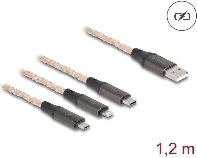 Delock 88158 USB RGB 3-in-1 Ladekabel Type-A naar Lightning, 1,20 m