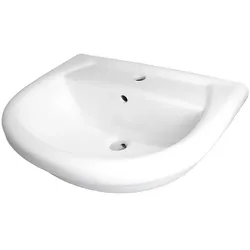 Stabilo Sanitär Hängewaschbecken weiß halbrund 56 cm aus Keramik mit Armaturenbank