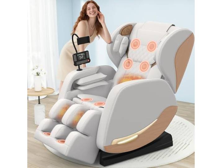 yewglen Ganzkörper Massagesessel, Zero Gravity Massagestuhl für Heimkino 14 Rollen, 8 Airbags, Fußmassage,Massagesessel mit Wärmefunktion Rücken & Beine, Bluetooth Player, 2-in-1 Touchscreen