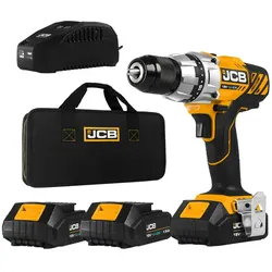 JCB Akku Bohrschrauber 18V inkl. 3x 1,5 Ah Li-Ion Akkus Ladegerät und Tasche