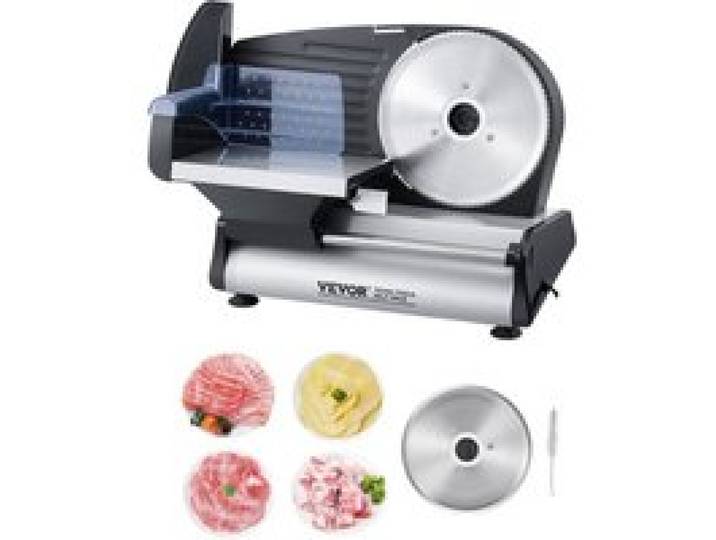 VEVOR Trancheuse à viande domestique, 180 W, trancheuse électrique pour aliments de charcuterie, avec 2 lames en acier inox de haute qualité, épaisseur réglable 0-15 mm, pour viande, pain dur, fromage