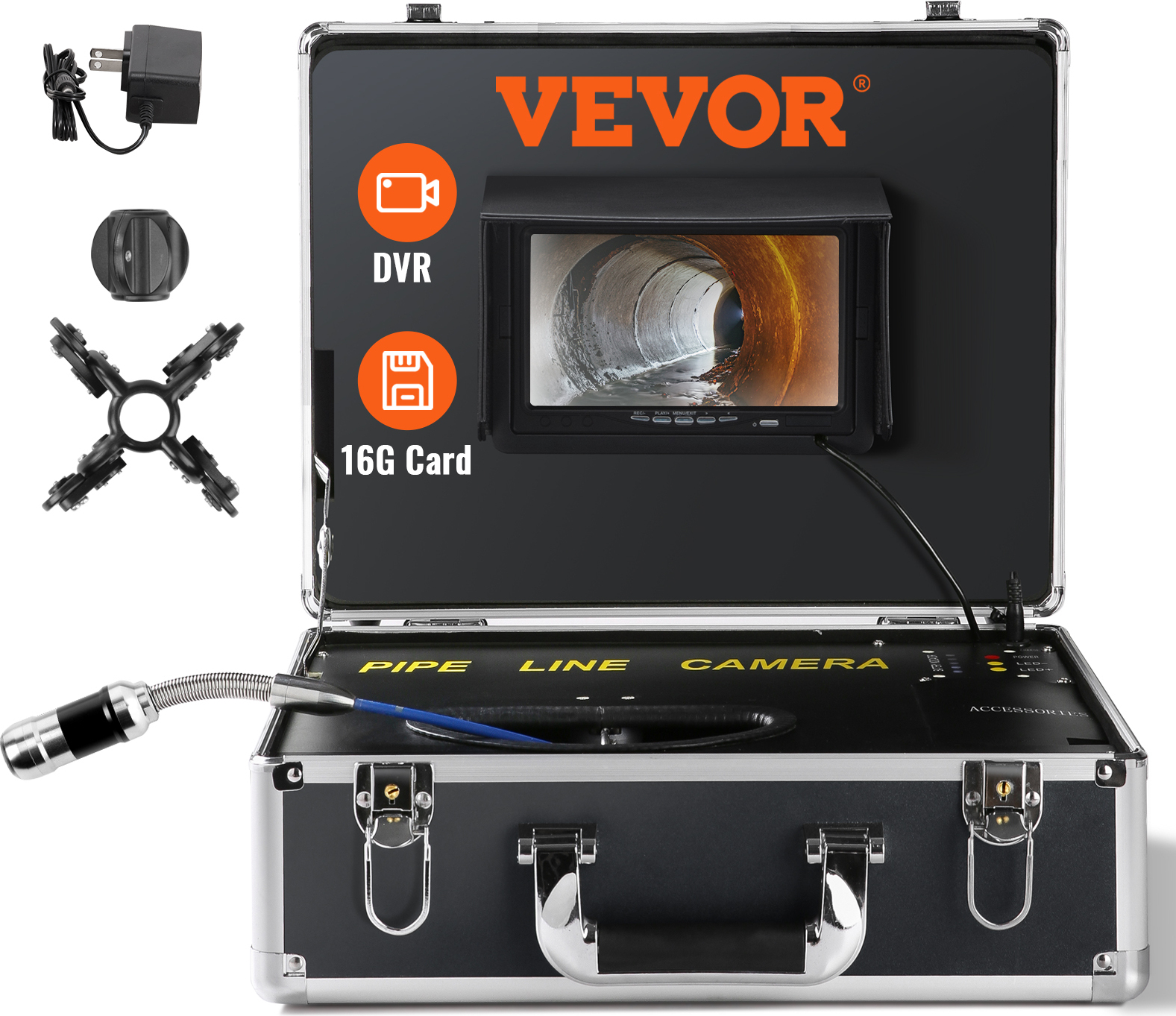 VEVOR Profi 7" 480p-Rohrkamera 30m Kanalkamera Endoskop 1000TVL Inspektionskamera 130° Betrachtungswinkel 25mm Kameradurchmesser 4500 mAh-Akku für 6 Stunden Endoskopkamera Rohr DVR-&Fotoaufnahme