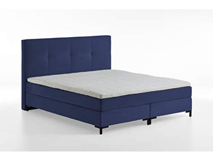 Atlantic Home Collection Romy Boxspringbett mit klassischen Kopfteil, Taschenfederkernmatratze, Härtegrad 3, inklusive Topper, Navyblau, King