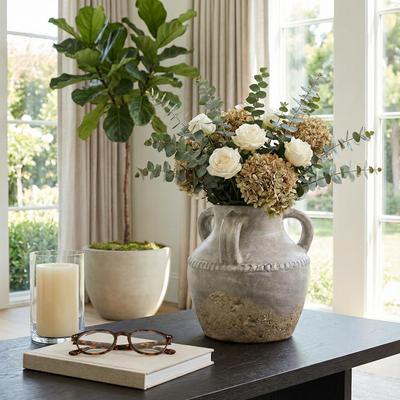 Sagebrook Home Terracotta Vase Rustic Textured Design Double Handles for Modern Space