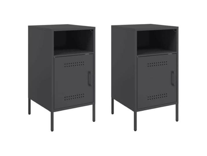 Coespram Nachttisch 2er Set Metall Beistellschrank Schwarz 36x39x68 cm Industrie-Design Möbel für Schlafzimmer und Wohnraum mit 2 Fächern, blickdichter Tür und justierbaren Standfüßen.