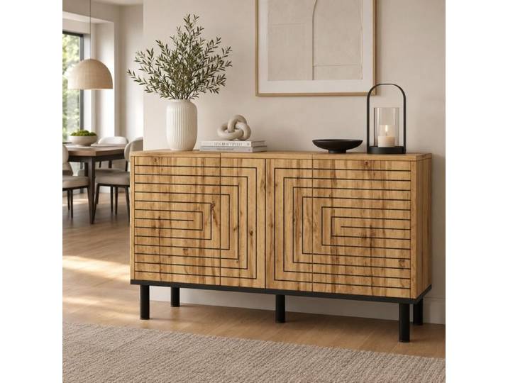 Buffet 3 Portes en Bois Naturel - Design Moderne et Polyvalent pour Salon et Salle à Manger 120x35x68cm