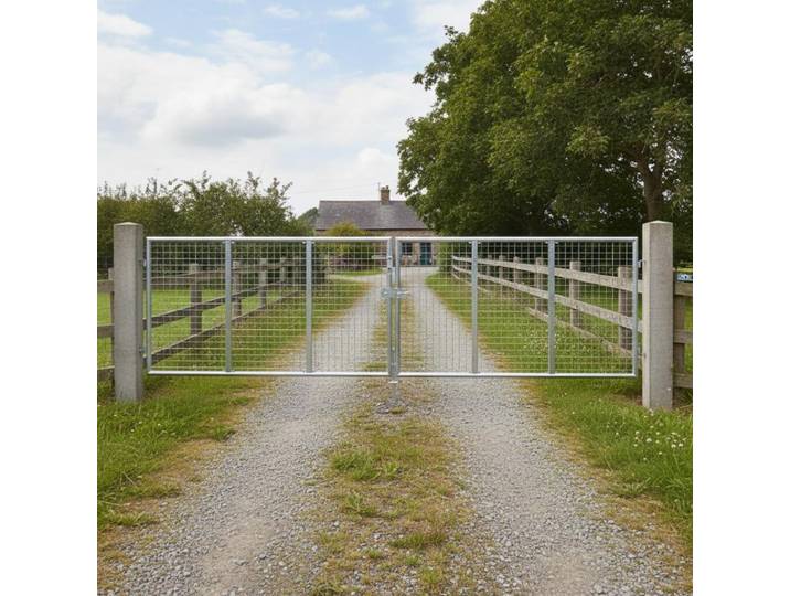 Portail de jardin en acier galvanisé 400x75 cm argent, barrière de jardin robuste en acier galvanisé anti-corrosion