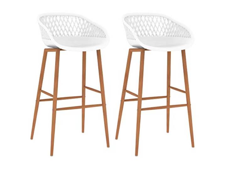 VIHHQGC Barhocker Set von 2, Weiß, PP Sitz mit Metallbeinen in Holzoptik Ergonomischer Sitz, Netzoptik, robuste Metallbeine, einfache Montage, belastbar bis 110 kg