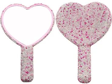 Quick Pick Pro Fashionable Women Mirror Eyelash Extension Mirror, Diamond Hand Mirror, High End Beauty Handle Cosmetics Mirror heart Pink