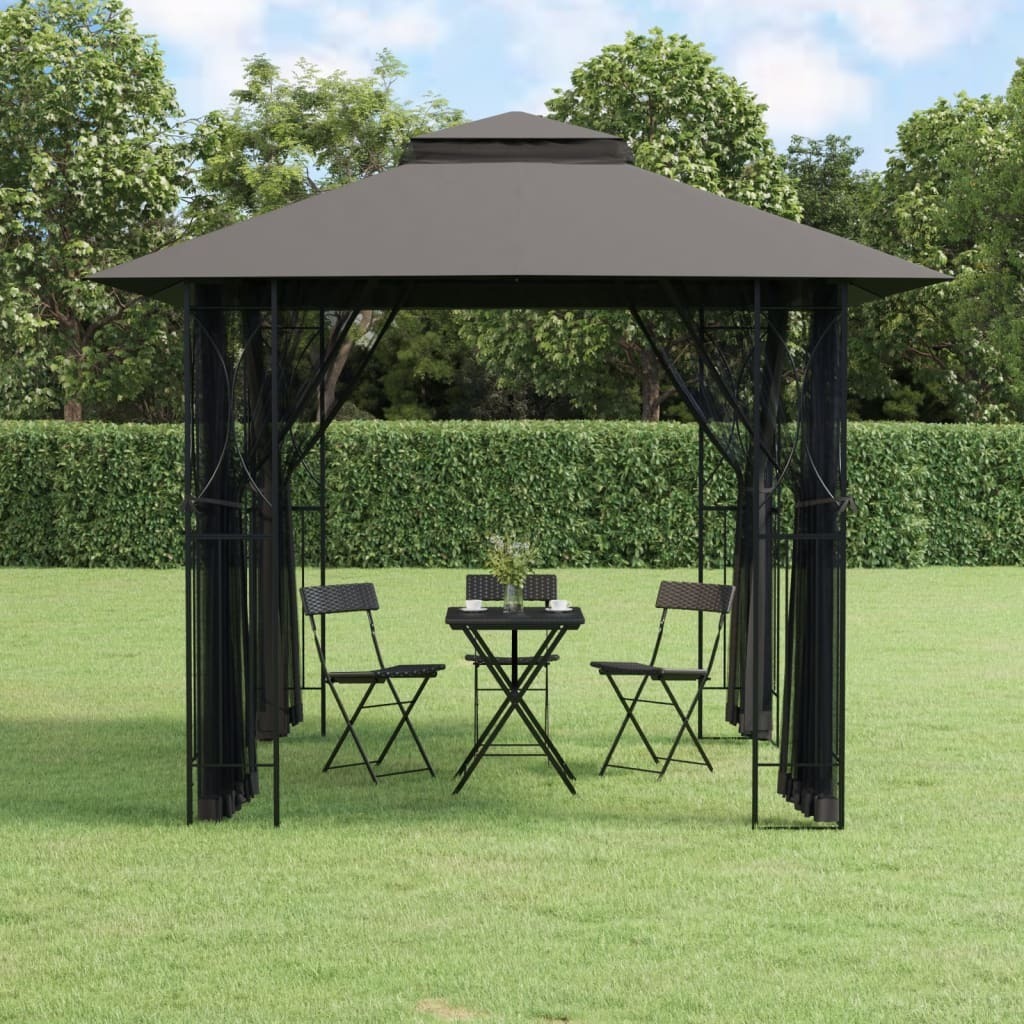 The Living Store Pavillon mit Seitenwänden Anthrazit 300x300x270 cm Stahl