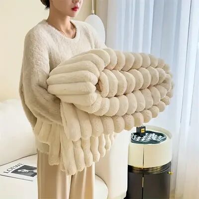 Shop Station Luxury Rabbit Velvet Blanket Thick Flannel Blanket For Cozy Winter Comfort & Home Decor white 59.1 78.7 Inches
