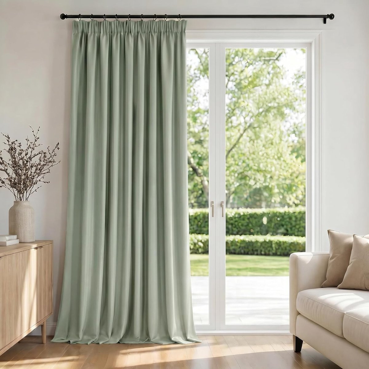 Sage groen verduisteringsgordijn met multifunctionele plooitape, 1 paneel, 140 x 145 cm